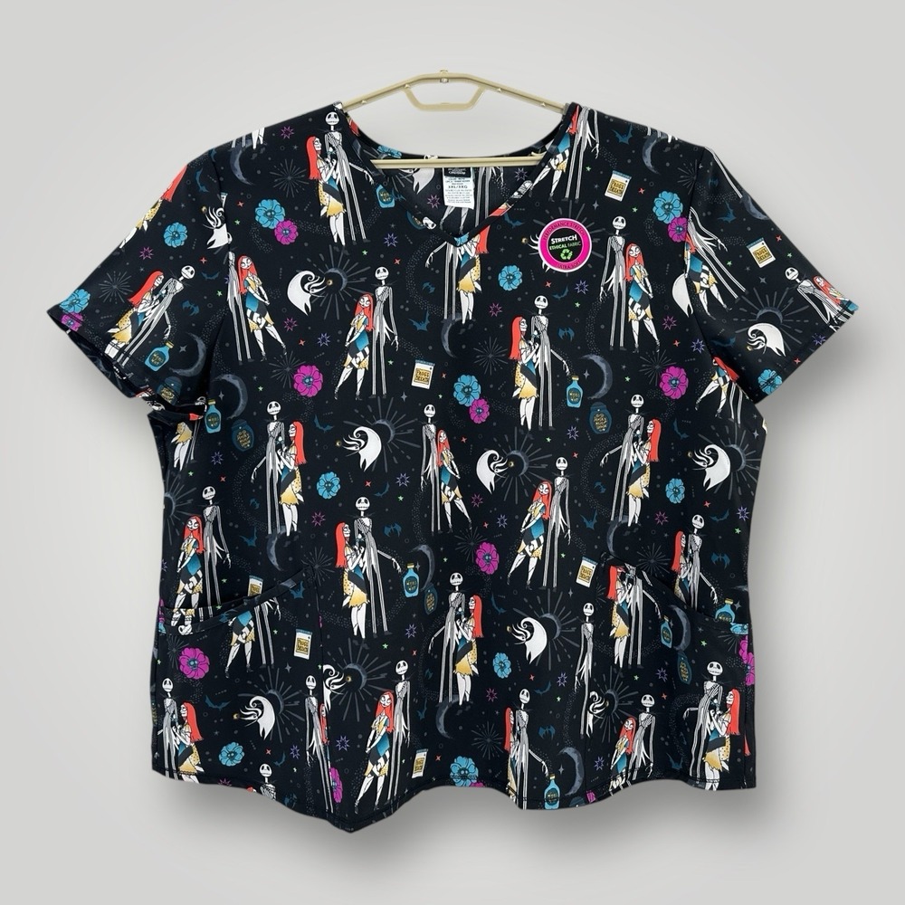 NEW Disney Nightmare Before Christmas Women's 3XL Black Medical Scrub Top NWT